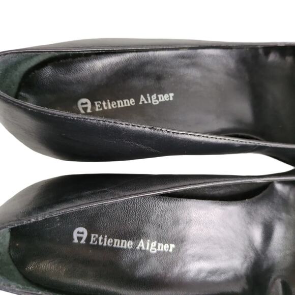 ETIENNE AIGNER Women's 8 E-Mozart Square Toe Black Leather Heels Pumps Preppy - Picture 6 of 10